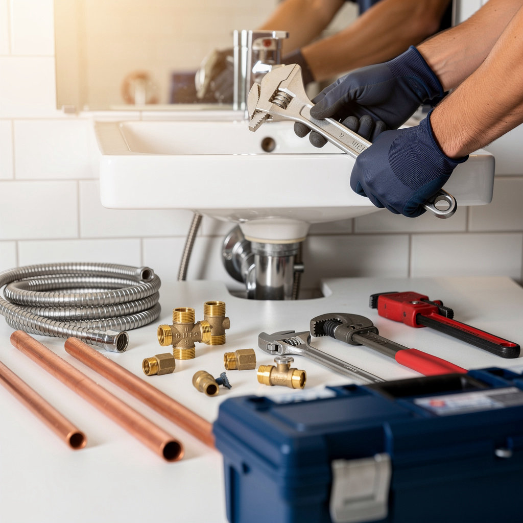 Elena's Plumbing Supplies professional plumber with tools providing comprehensive plumbing services in San Diego